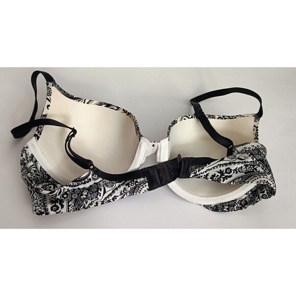 Victoria's Secret Bra Size 34 B Lined Demi Embellished Paisley Print Black White - Picture 2 of 7